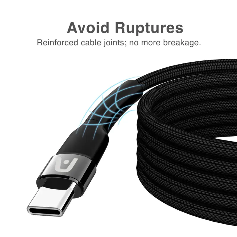CABLE TRENZADO DE NAILON DURA SPEED DE 65W TIPO C EN AMBOS LADOS DE 1.8M NEGRO ARGCB0047